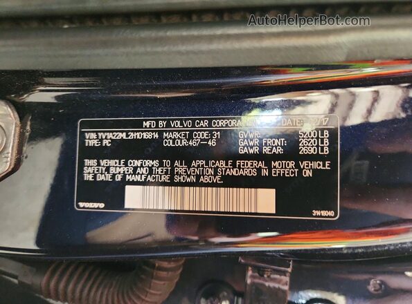 YV1A22ML2H1016814 2017 VOLVO S90 Blue Vista del compartimento del motor