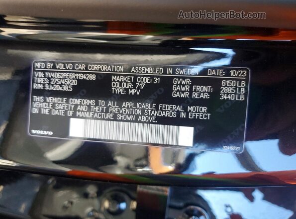YV4062PE6R1194288 2024 VOLVO XC90 Black Vista de la etiqueta del VIN