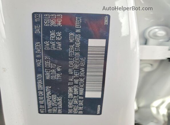 YV4062PV5P1947712 2023 VOLVO XC90 Белый Вид наклейки с VIN-кодом