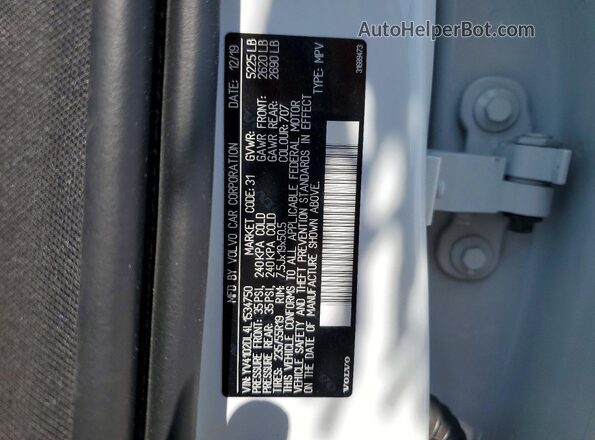 YV4102DL4L1534750 2020 VOLVO XC60 White Панорамний вид салону 360°