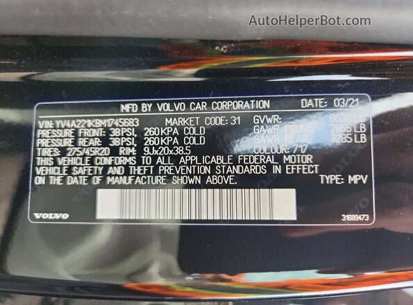 YV4A221K8M1745683 2021 VOLVO XC90 Черный Вид наклейки с VIN-кодом