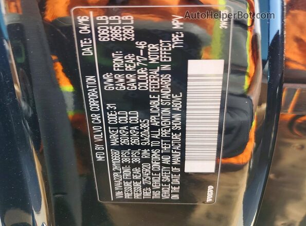 YV4A22PL2H1106687 2017 VOLVO XC90 Black Widok naklejki z numerem VIN