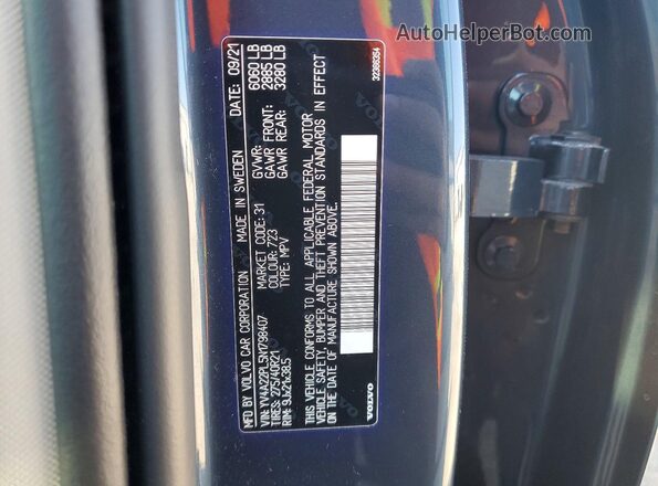 YV4A22PL5N1798407 2022 VOLVO XC90 Синий Вид наклейки с VIN-кодом