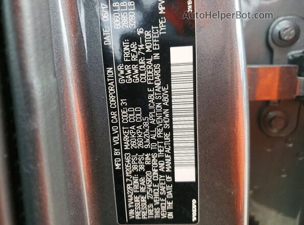 YV4A22PL7J1205463 2018 VOLVO XC90 Серый Вид наклейки с VIN-кодом
