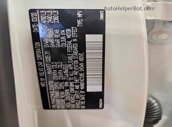 YV4AC2HK9L2326768 2020 VOLVO XC40 White VIN sticker view