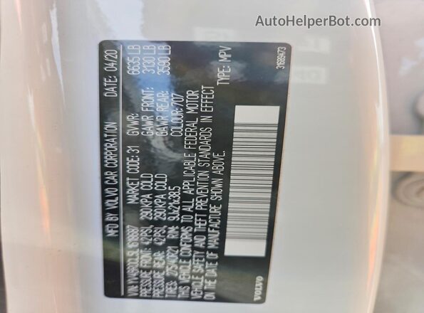 YV4BR0CL5L1618687 2020 VOLVO XC90 Белый Вид наклейки с VIN-кодом