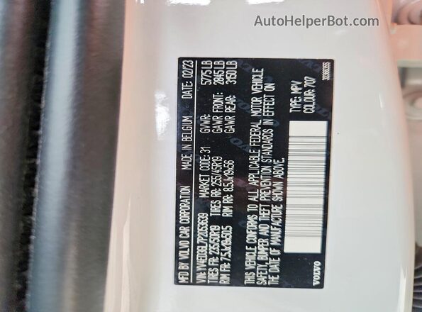 YV4ED3GL7P2053639 2023 VOLVO C40 White VIN sticker view