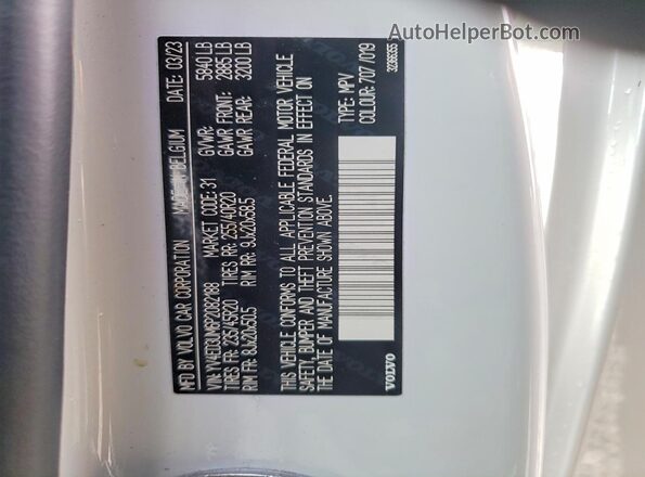 YV4ED3UM6P2082188 2023 VOLVO XC40 White Widok naklejki z numerem VIN