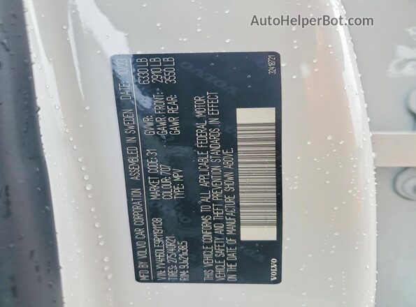 YV4H60LE9R1191138 2024 VOLVO XC90 Белый Вид наклейки с VIN-кодом
