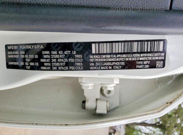 ZACCJABB0JPH05195 2018 JEEP RENEGADE Белый Вид подкапотного пространства