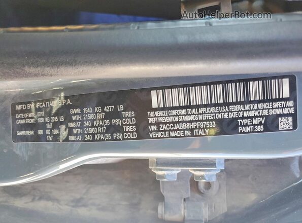 ZACCJABB8HPF97533 2017 JEEP RENEGADE Gray ძრავის განყოფილების ხედი