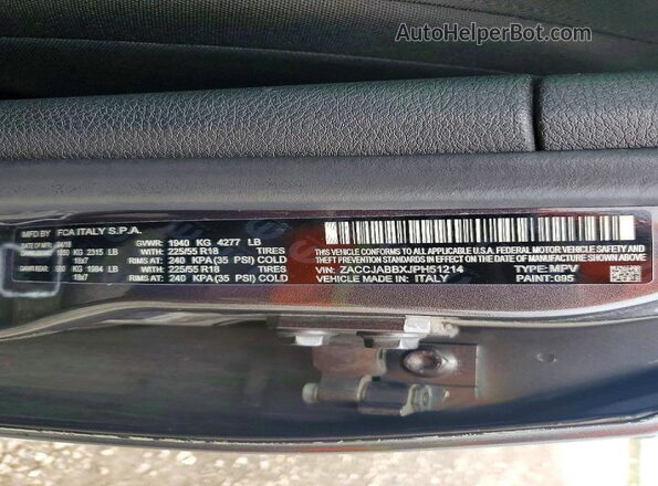 ZACCJABBXJPH51214 2018 JEEP RENEGADE Gray VIN კოდის სტიკერის ხედი