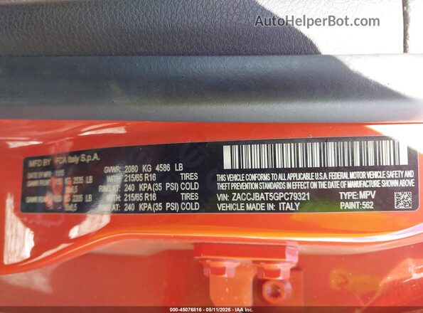 ZACCJBAT5GPC79321 2016 JEEP RENEGADE Orange Widok komory silnika