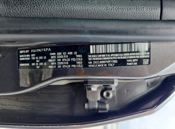 ZACCJBBB7HPF17662 2017 JEEP RENEGADE Серый Вид наклейки с VIN-кодом