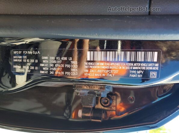 ZACCJBBT5GPC87207 2016 JEEP RENEGADE Black Вид наклейки з VIN-кодом