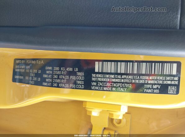 ZACCJBCT4GPD17912 2016 JEEP RENEGADE Желтый Вид подкапотного пространства