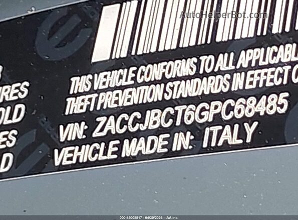 ZACCJBCT6GPC68485 2016 JEEP RENEGADE Серый Вид подкапотного пространства