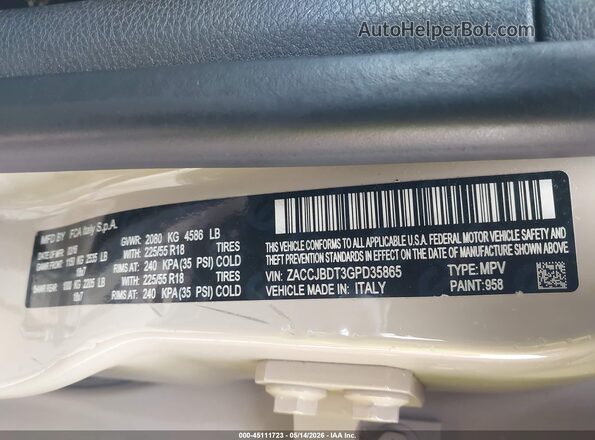 ZACCJBDT3GPD35865 2016 JEEP RENEGADE Beige ძრავის განყოფილების ხედი