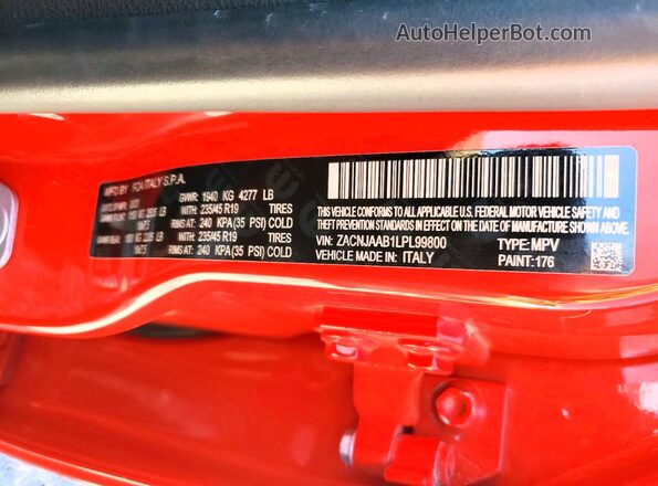 ZACNJAAB1LPL99800 2020 JEEP RENEGADE Red Widok naklejki z numerem VIN