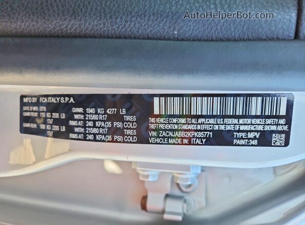ZACNJABB2KPK85771 2019 JEEP RENEGADE Silver Вид наклейки з VIN-кодом
