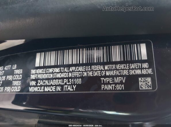 ZACNJABBXLPL31168 2020 JEEP RENEGADE Black Widok komory silnika