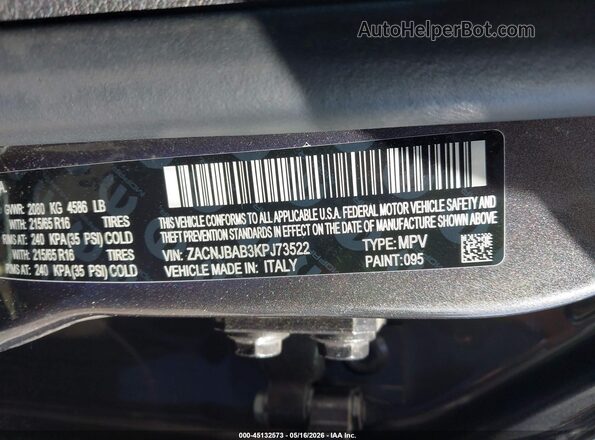 ZACNJBAB3KPJ73522 2019 JEEP RENEGADE Gray Engine compartment view