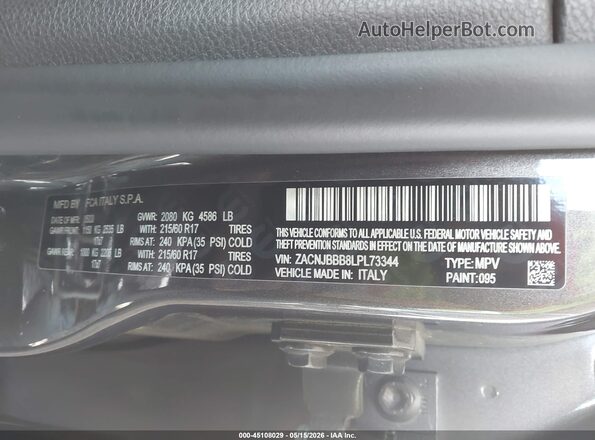 ZACNJBBB8LPL73344 2020 JEEP RENEGADE Gray Widok komory silnika