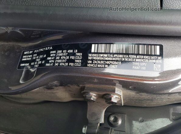 ZACNJBC14KPK06418 2019 JEEP RENEGADE Gray Widok naklejki z numerem VIN