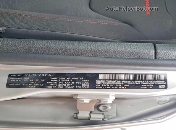 ZACNJBC15LPL03905 2020 JEEP RENEGADE Silver VIN sticker view