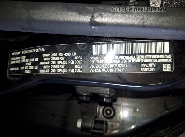 ZACNJBC18KPJ92751 2019 JEEP RENEGADE Черный Вид наклейки с VIN-кодом