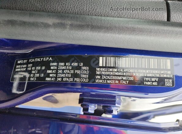 ZACNJDBB9MPM67200 2021 JEEP RENEGADE Blue 360 interior view