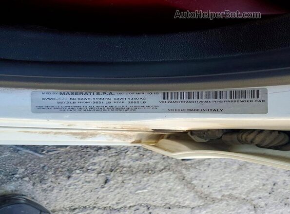 ZAM57RTA6G1176934 2016 MASERATI GHIBLI Белый Вид подкапотного пространства