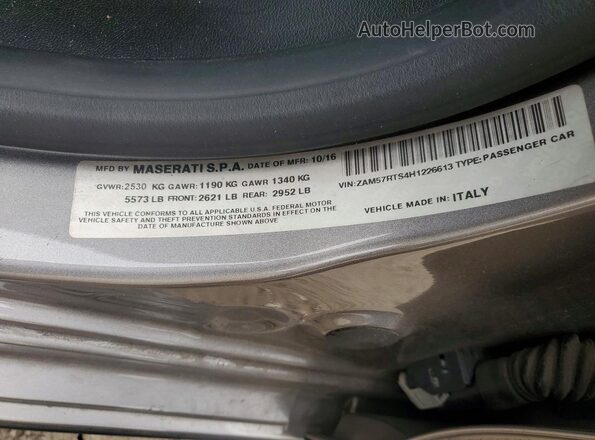 ZAM57RTS4H1226613 2017 MASERATI GHIBLI Gray Widok naklejki z numerem VIN