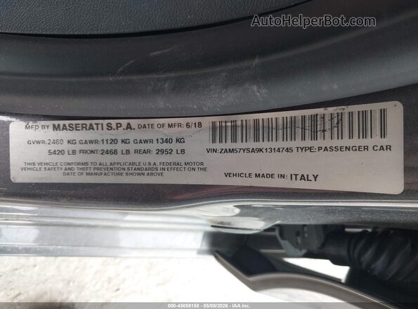 ZAM57YSA9K1314745 2019 MASERATI GHIBLI Gray Вид підкапотного простору