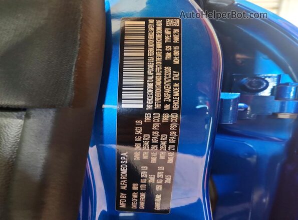 ZASPAKEV7K7C32026 2019 ALFA ROMEO STELVIO Blue Vista de la etiqueta del VIN