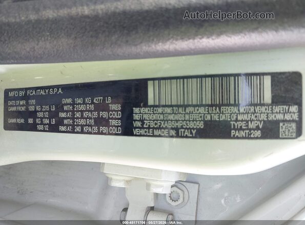 ZFBCFXAB5HP538056 2017 FIAT 500X White Вид підкапотного простору