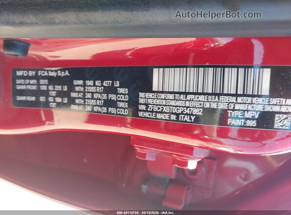 ZFBCFXBT0GP347862 2016 FIAT 500X Red Vista del compartimento del motor