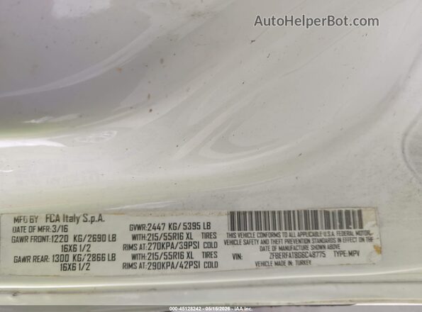 ZFBERFAT8G6C48775 2016 RAM PROMASTER CITY White Вид підкапотного простору