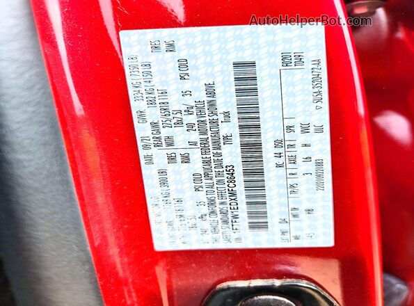 1FTFW1EDXMFC86453 2021 FORD F150 Red Vista del compartimento del motor