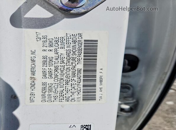 1HGCV1F43JA070992 2018 HONDA ACCORD White Engine compartment view