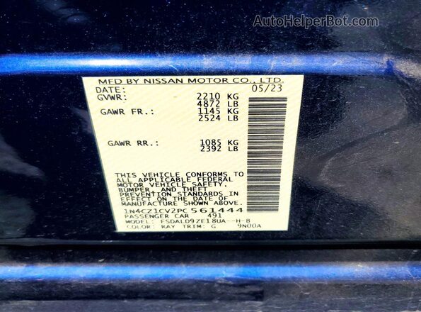 1N4CZ1CV2PC561444 2023 NISSAN LEAF Синий Вид наклейки с VIN-кодом