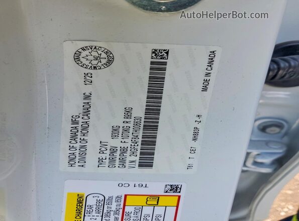 2HGFE4F84TH006630 2026 HONDA CIVIC White ძრავის განყოფილების ხედი
