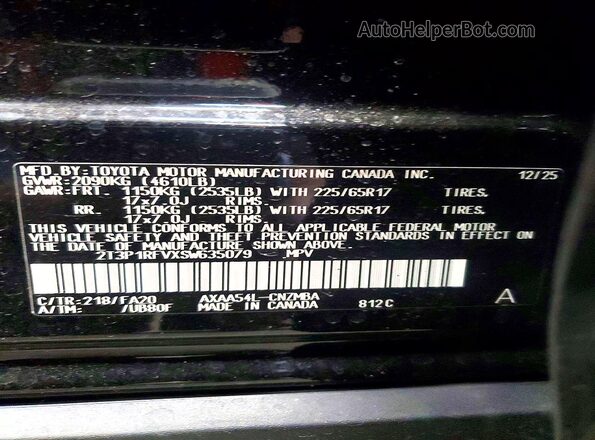 2T3P1RFVXSW635079 2025 TOYOTA RAV4 Black VIN sticker view