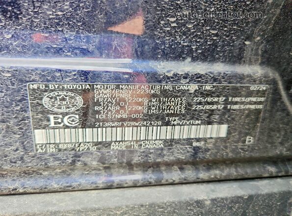 2T3RWRFV2RW212128 2024 TOYOTA RAV4 Blue Widok naklejki z numerem VIN