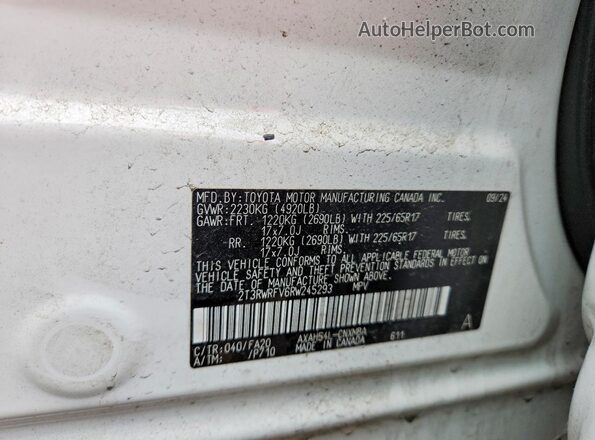 2T3RWRFV6RW245293 2024 TOYOTA RAV4 White Widok naklejki z numerem VIN