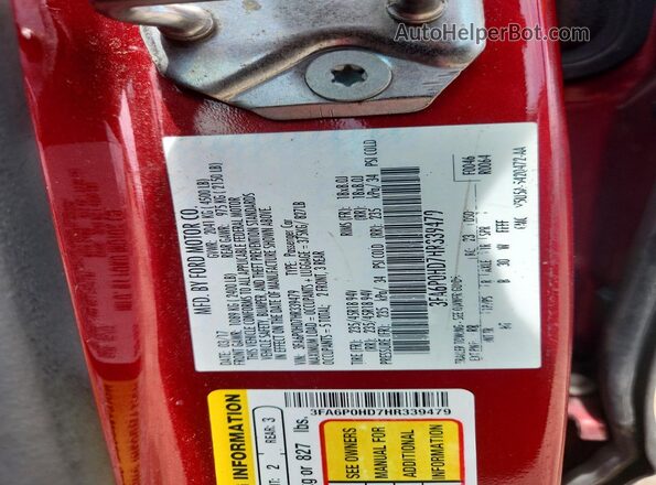 3FA6P0HD7HR339479 2017 FORD FUSION Красный Вид наклейки с VIN-кодом