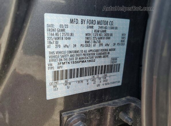 3FMTK1SS6PMA18632 2023 FORD MUSTANG Gray Widok naklejki z numerem VIN