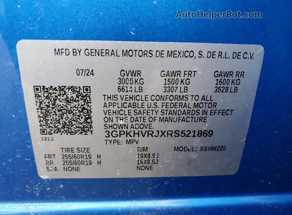 3GPKHVRJXRS521869 2024 HONDA PROLOGUE Blue ძრავის განყოფილების ხედი