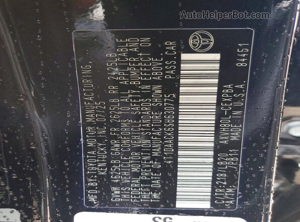 4T1DAACK6SU630775 2025 TOYOTA CAMRY Black Շարժիչի բաժամունքի տեսք