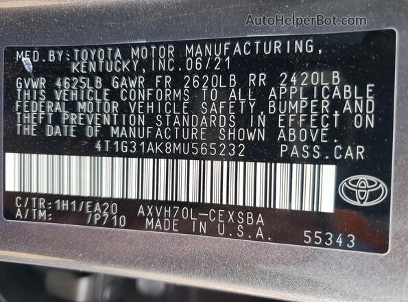 4T1G31AK8MU565232 2021 TOYOTA CAMRY Gray Engine compartment view